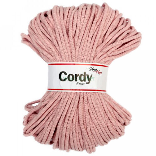Zsinórfonal - 5 mm, 100 m - világos rózsaszínű - Cordy, cseh minőségi pamut zsinórfonal