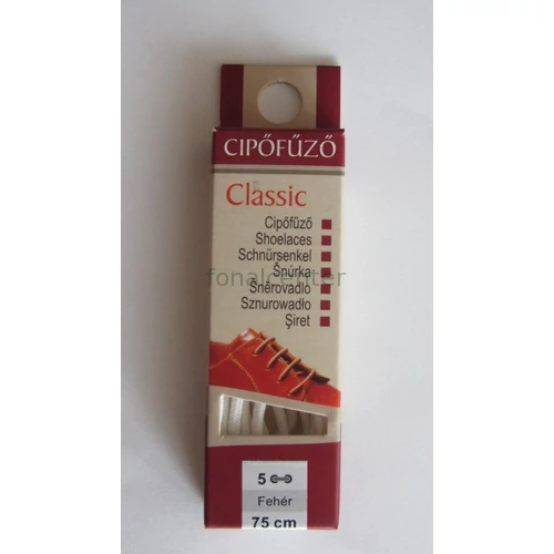  Cipőfűző, CLASSIC, 75 cm-es, fehér színű