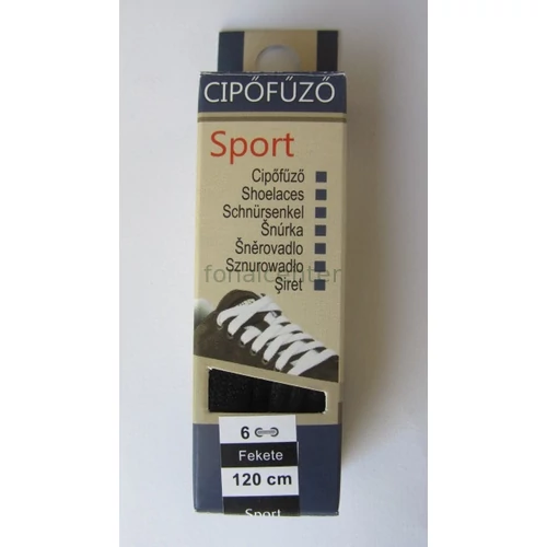  Cipőfűző, SPORT, 120cm-es, fekete színű