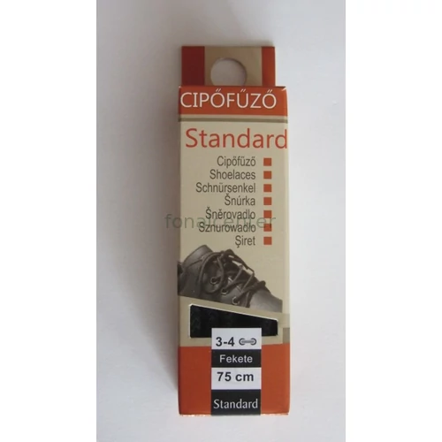  Cipőfűző, STANDARD, 75 cm-es, fekete színű