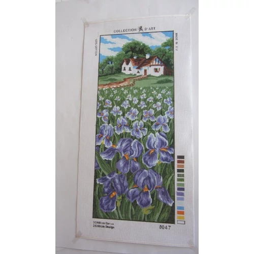 Fehér ház virágokkal-előnyomott gobelin kanava-Collection D'Art8047